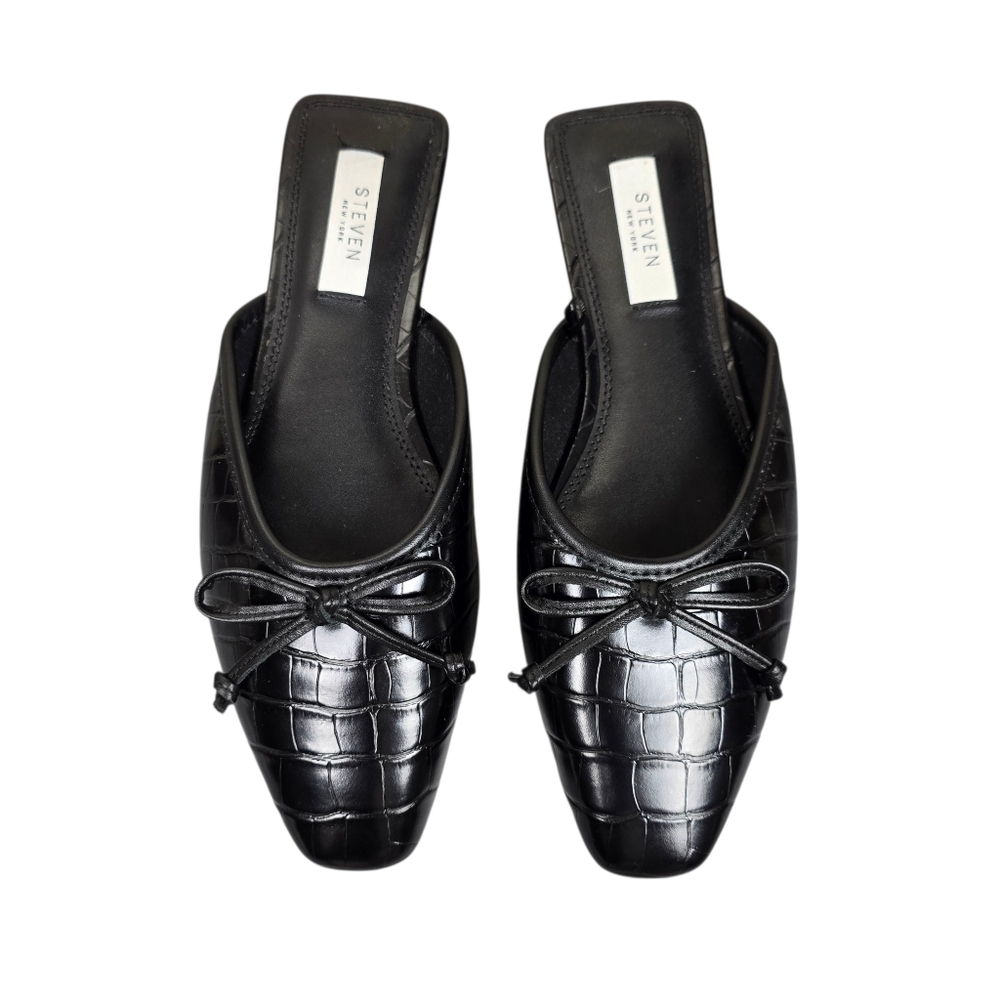 Steve Madden Womens Calandra Black Faux Leather Bow Slide Mules Size 7.5